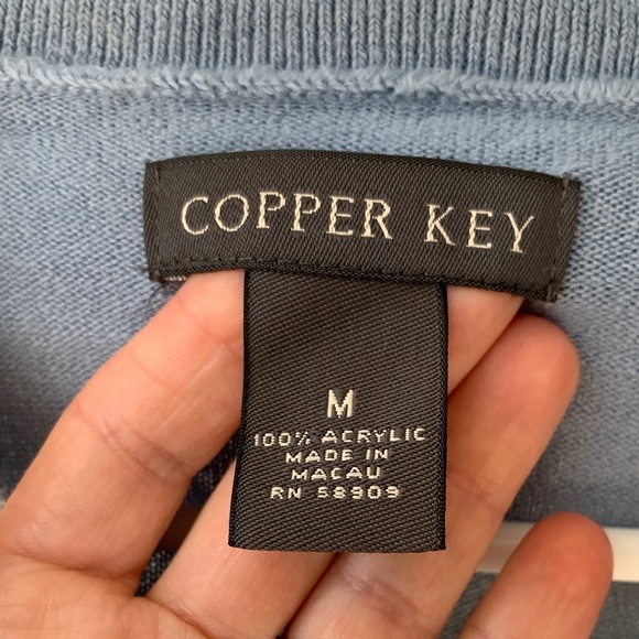 Copper Key Dusty Blue Collared V-Neck Sweater, Size M. - Picture 2 of 6